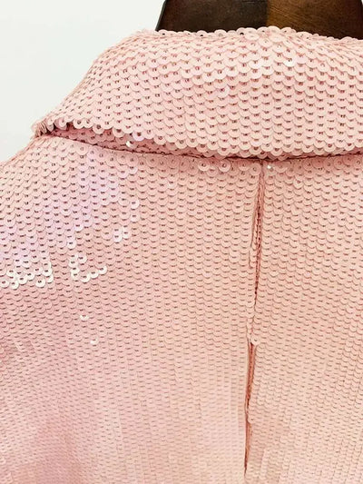 DEAT Fashion Women's Blazer Notched Collar Double Breasted Sequins Full Sleeves Pink Suit Jackets Autumn 2025 New Tide 7AB643