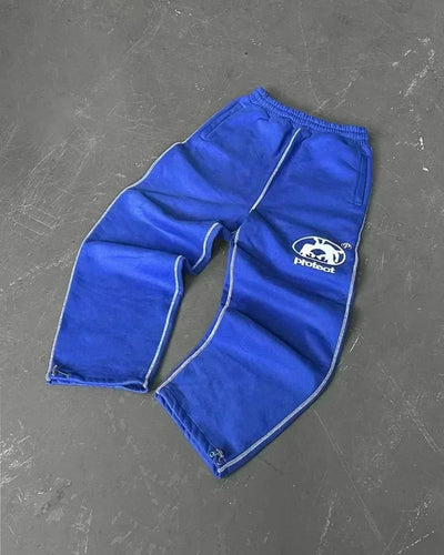 Harajuku embroidery pattern baggy pants retro loose sweatpants women joggers women pant leg zipper hip hop casual crop pants