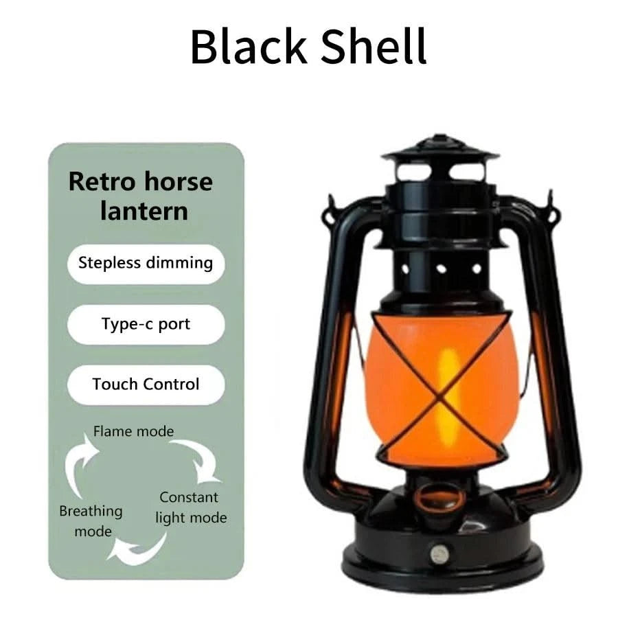 Retro Portable LED Night Light 3 Lighting Modes Horse Lantern Lamp Rechargeable Hanging Camping Lights for Travel Desktop Decor