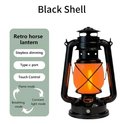 Retro Portable LED Night Light 3 Lighting Modes Horse Lantern Lamp Rechargeable Hanging Camping Lights for Travel Desktop Decor
