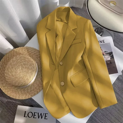 Women's Double Breasted Blazer Chic Office Lady Vintage Coat Fashion Notched Collar Long Sleeve Ladies Outerwear Stylish Tops