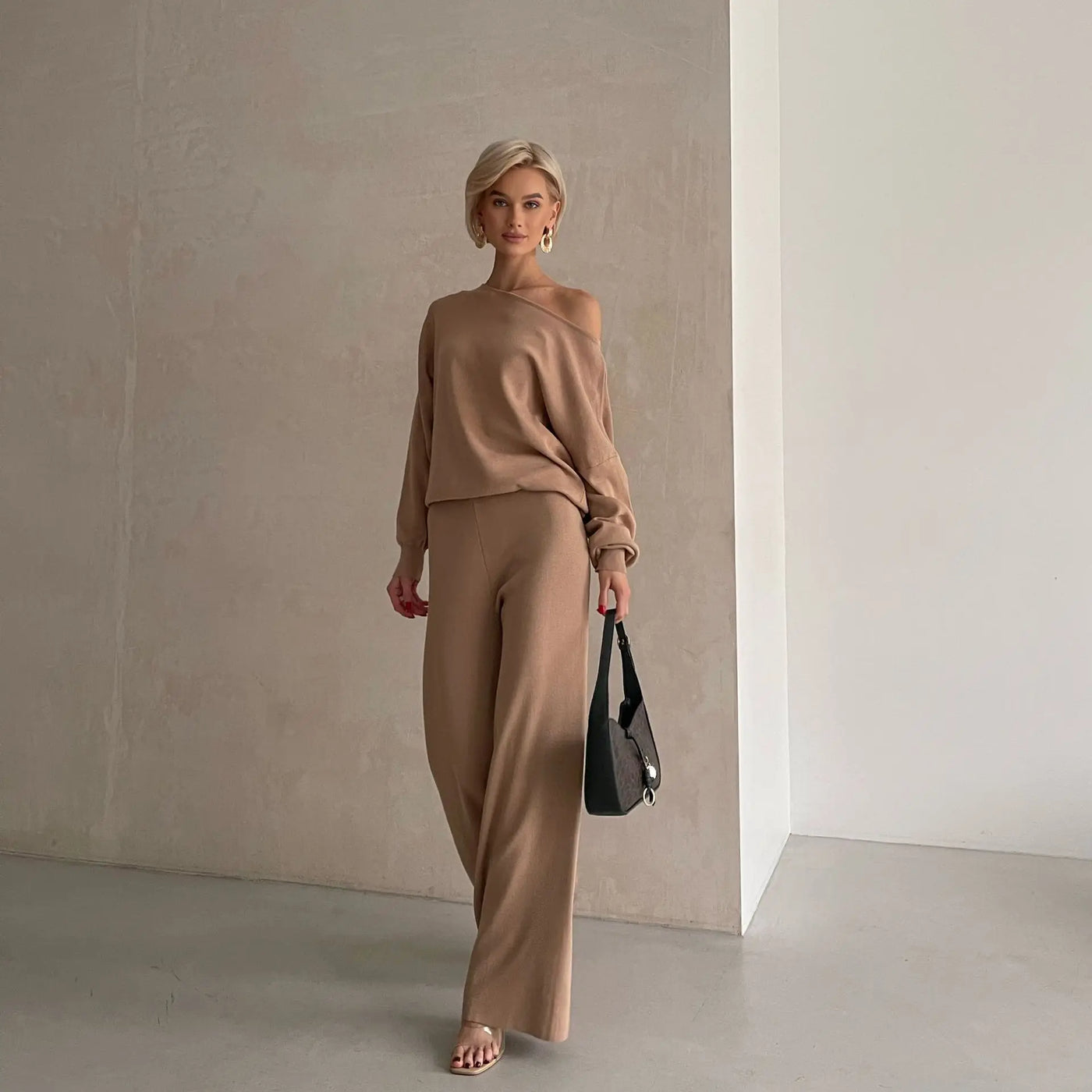 Elegant Loungewear Knitted 2 Piece Set Knit Pants and Sweater Suit Women Casual Winter Knitted Two Piece Sets Women 2024