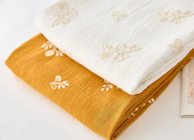140x50cm Embroidered Slub Cotton Linen Fabric Clothing Sewing Fabric, Diy Women's Dress Forest Flower Cloth