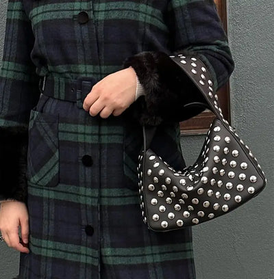 Fashionable Studded Purses Shoulder Hobo Bag Punk Women Small Shouder Purse Vegan Leather Designer Handbags Streetwear