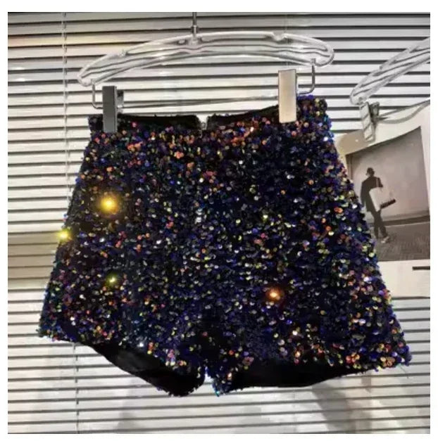 2025 New Summer Spring New Full Sequined Shiny Casual Shorts Heavy Zipper Nightclub Socialite Short Shorts Hot Pants for Women - Elanique