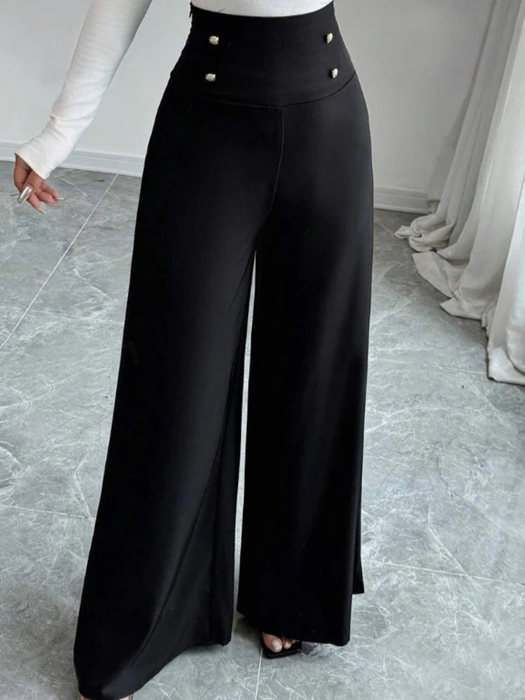 Women's Fashionable and Elegant Solid Color Wide-Leg Pants for Spring and Autumn, High Waisted Pants