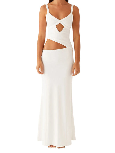 Women Slip Dress Summer Elegant Sleeveless V-neck Backless Hollow Out Bodycon Long Dresses Maxi for Party Cocktail Prom Club