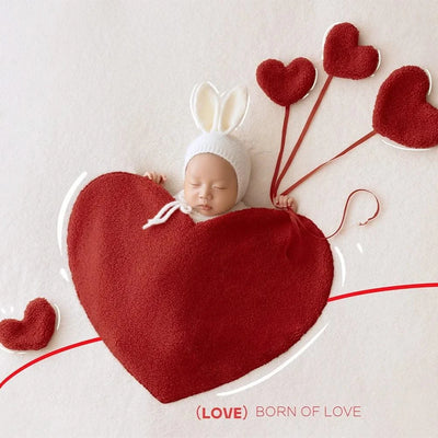 New-Baby Rabbit Costume With Cute Bunny Ear Hat & Love Shape Pocket Background Props | New-born Photography Theme Set