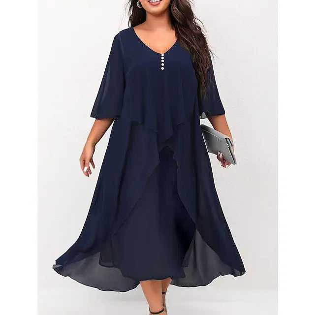 Summer Plus Size Dresses For Women New Casual Patchwork Flower Print Long Sleeve Dress Retro Elegant Female Dresses