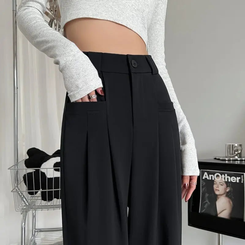 Wide-leg Pants for Women with High Waist Drape Slim Work Clothes Straight and Casual Floor Mopping Small Suit