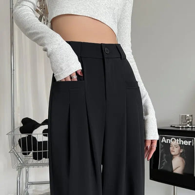 Wide-leg Pants for Women with High Waist Drape Slim Work Clothes Straight and Casual Floor Mopping Small Suit