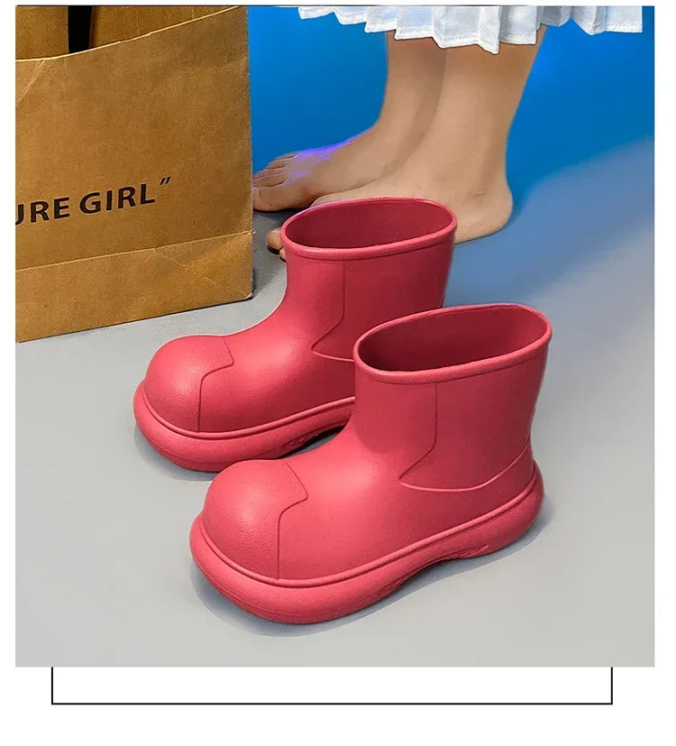 The Mid-top of The Women's Rain Boots Is Available in Solid Multi-color Options Including Waterproof and Anti-slip Flat Shoes