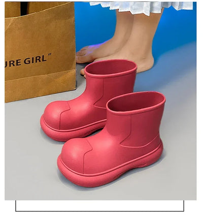 The Mid-top of The Women's Rain Boots Is Available in Solid Multi-color Options Including Waterproof and Anti-slip Flat Shoes