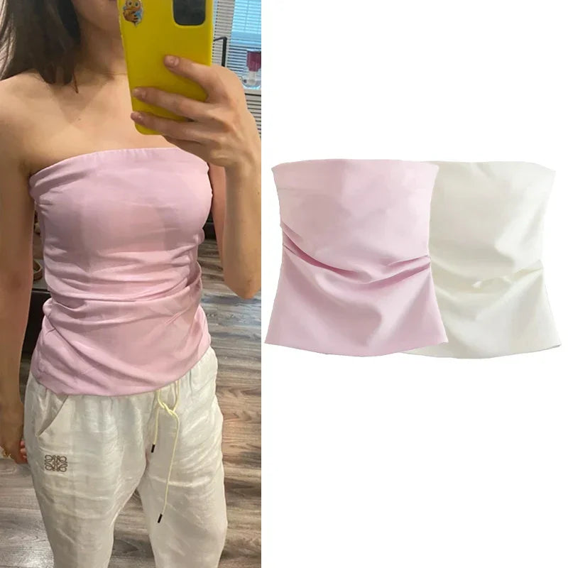 TRAF Top Women Summer Tanks&Camis Corset Tops Ladies Fashion Casual Sexy Elegant White Black Blue Pink Sleeveless Tank Tops