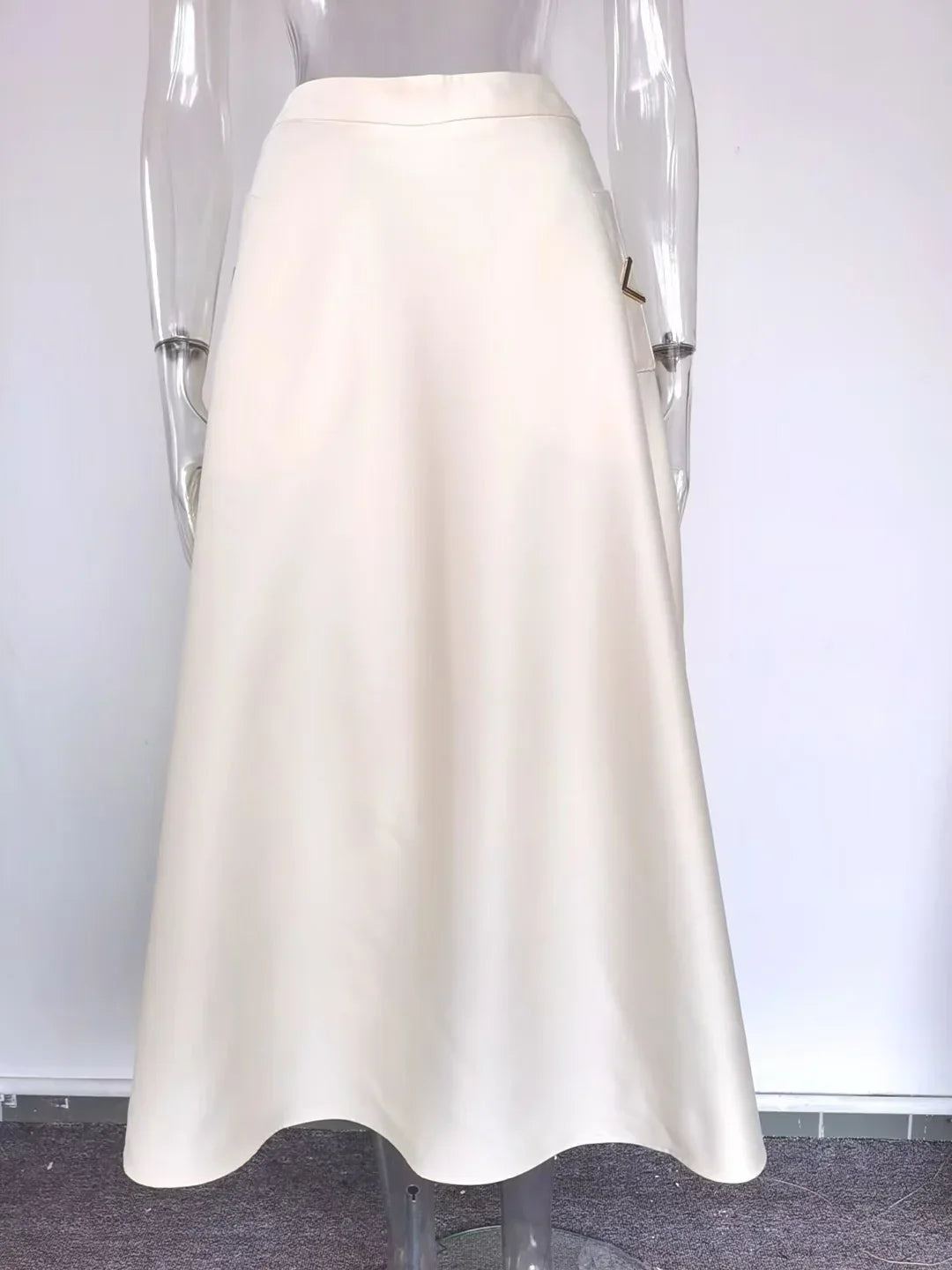 Vintage Elegant Style Lady Solid A-line High Waist Office Casual Wear Women Midi Skirt