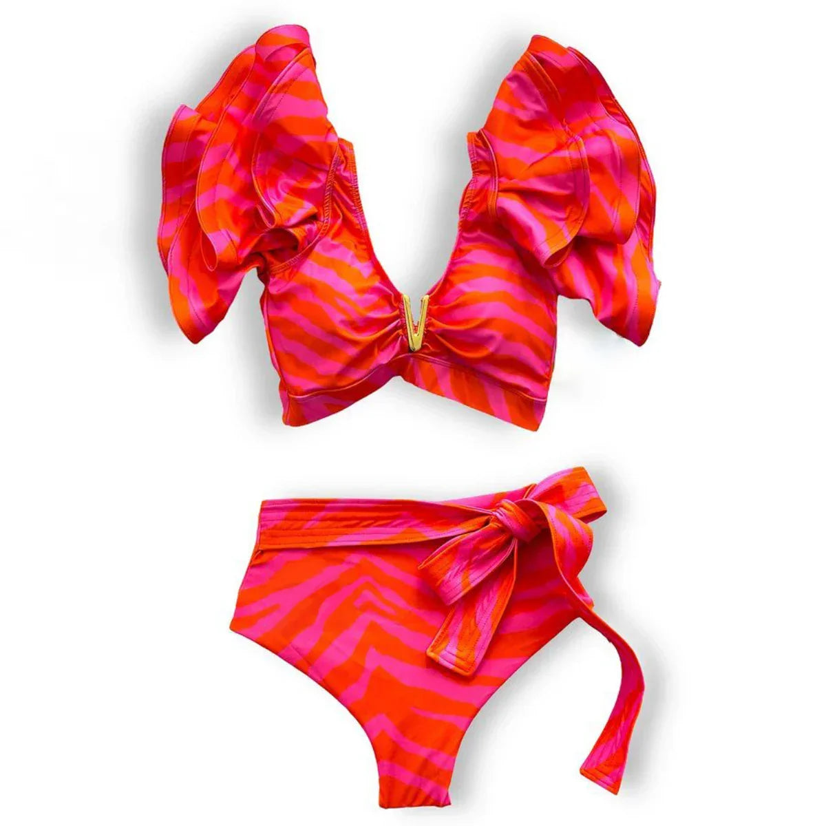 Swimwear High Waist Bikinis with Belt V Neck Shirring Swimsuit Women Ruffle Bathing Suit y2k Drawstring Beachwear
