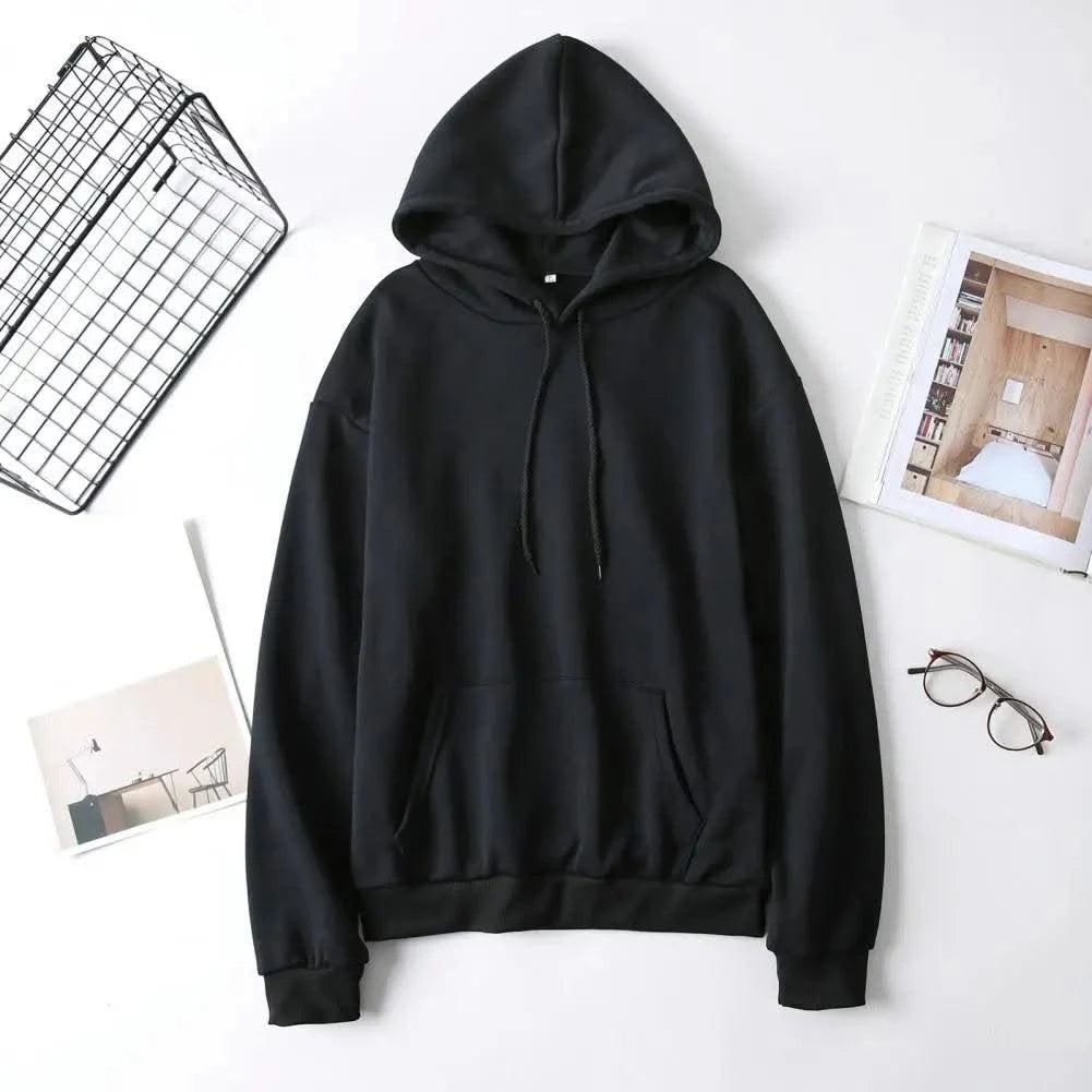 Women Sweatshirt Autumn Hoodie Hooded Solid Color Drawstring Patch Pocket Pullover Long Sleeve Loose Soft Warm Lady Hoodies