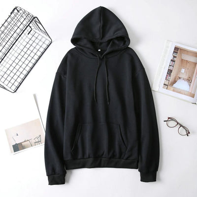 Women Sweatshirt Autumn Hoodie Hooded Solid Color Drawstring Patch Pocket Pullover Long Sleeve Loose Soft Warm Lady Hoodies