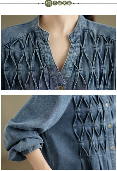 Denim Oversized Autumn Winter Long Sleeve Coat Women Ruffle Fashion Loose Pleated Ladies Jackets Retro Woman Jackets Coats