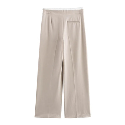 Wide Leg Pants For Women Straight Autumn Coffee Tie Up Casual Trousers Women Gray Loose Pants Ladies Black Trousers Office