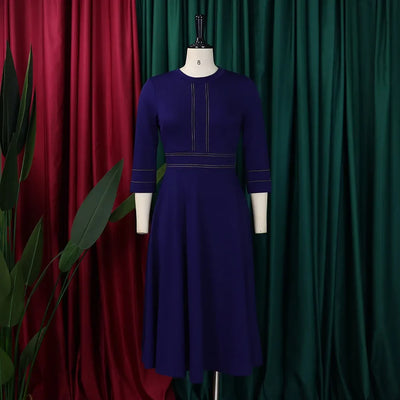 Elegant Dresses for Women Party 2024 Luxury O Neck 3/4 Sleeve High Waisted Pleated A Line Bridesmaid Midi Calf Birthday Dress