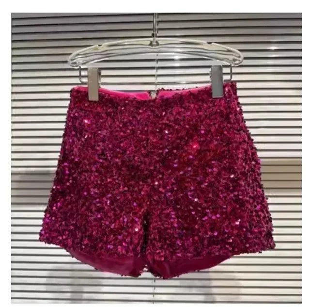 2025 New Summer Spring New Full Sequined Shiny Casual Shorts Heavy Zipper Nightclub Socialite Short Shorts Hot Pants for Women - Elanique