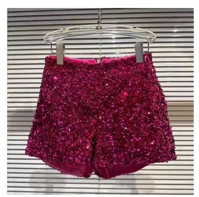 2025 New Summer Spring New Full Sequined Shiny Casual Shorts Heavy Zipper Nightclub Socialite Short Shorts Hot Pants for Women - Elanique
