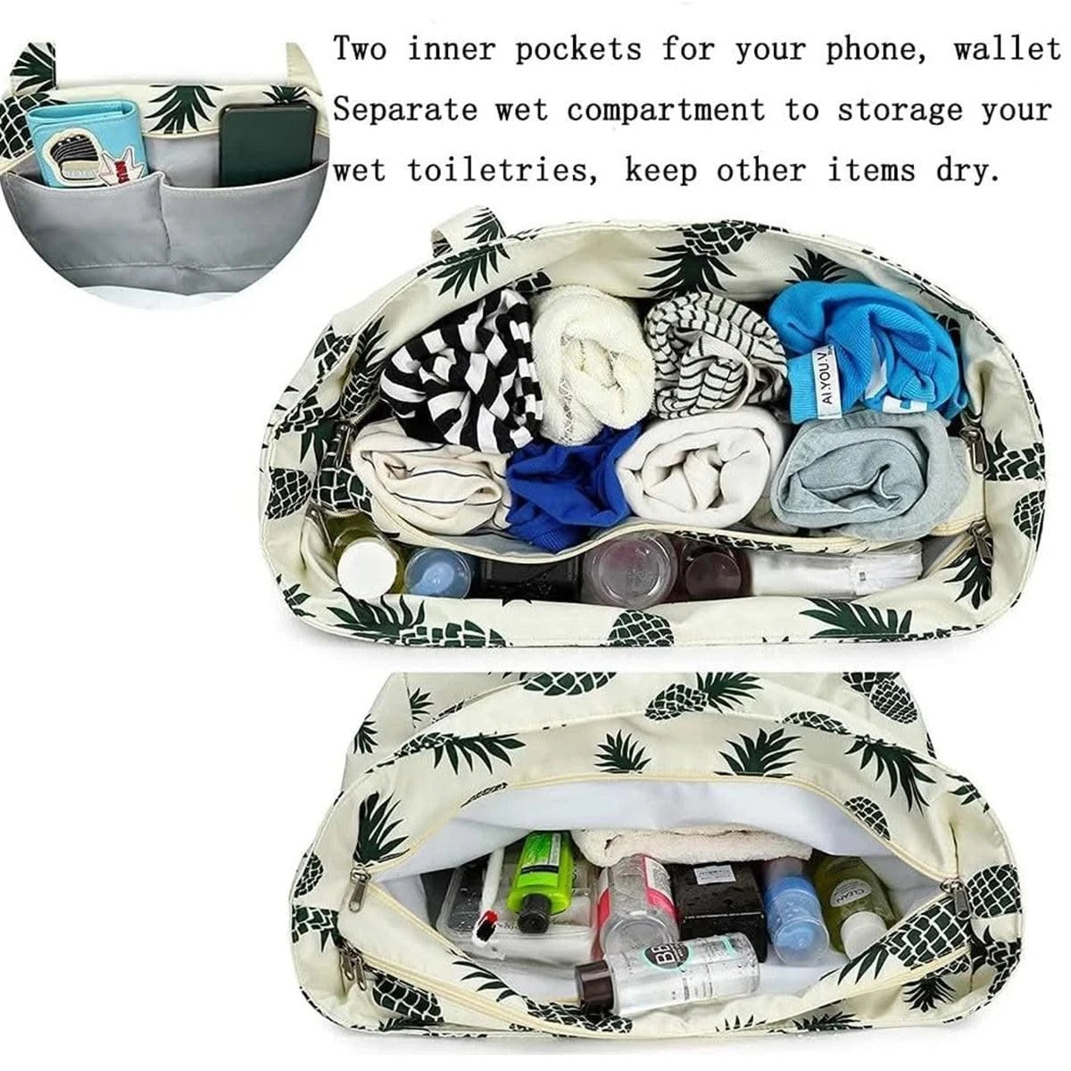 Beach Tote Bag Women Foldable Travel Bag with Anti-Sand Pocket