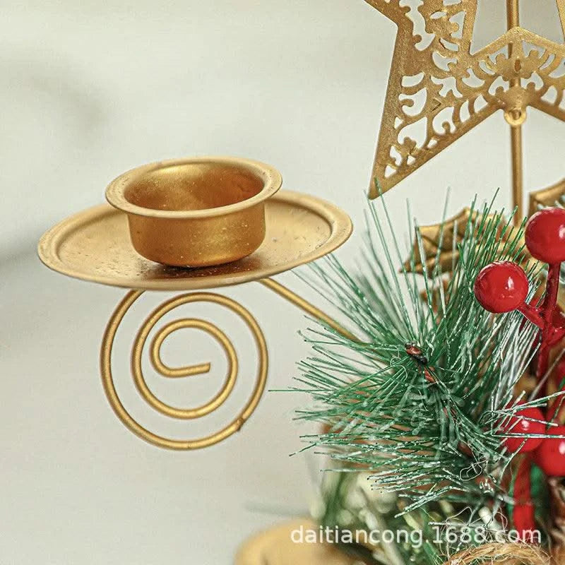 Christmas Golden Wrought Iron Candlestick Elk Snowflake Xmas Tree Candle Holder New Year Merry Xmas Table Decoration Home Items