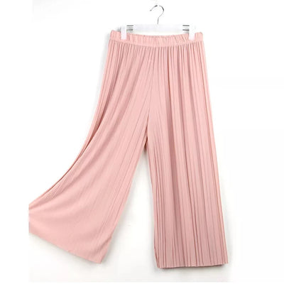 Women's Pants Wide Leg Pants Crinkle Plain Trousers Baggy Elastic Waist Bottoms Woman Clothes pantalones ropa para mujer 바지