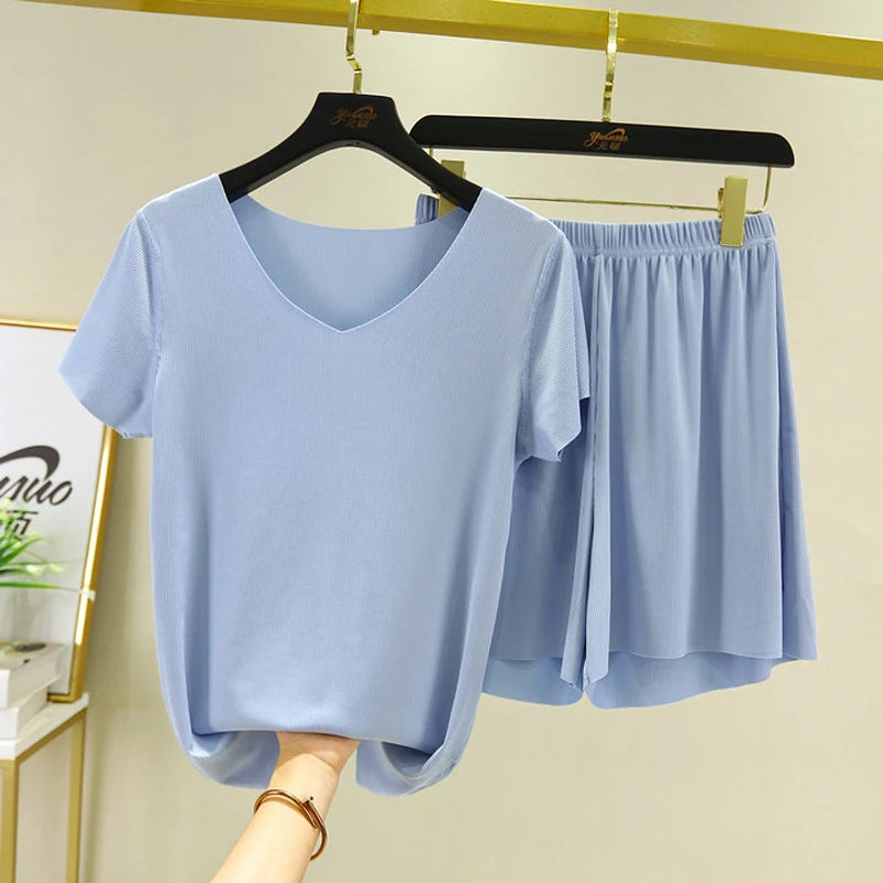 Female Home Clothes 2 Pieces Set Lady Home Suit Summer Women Lounge Wear Autumn Loose Homewear Suit for Women Pajamas Pants Set