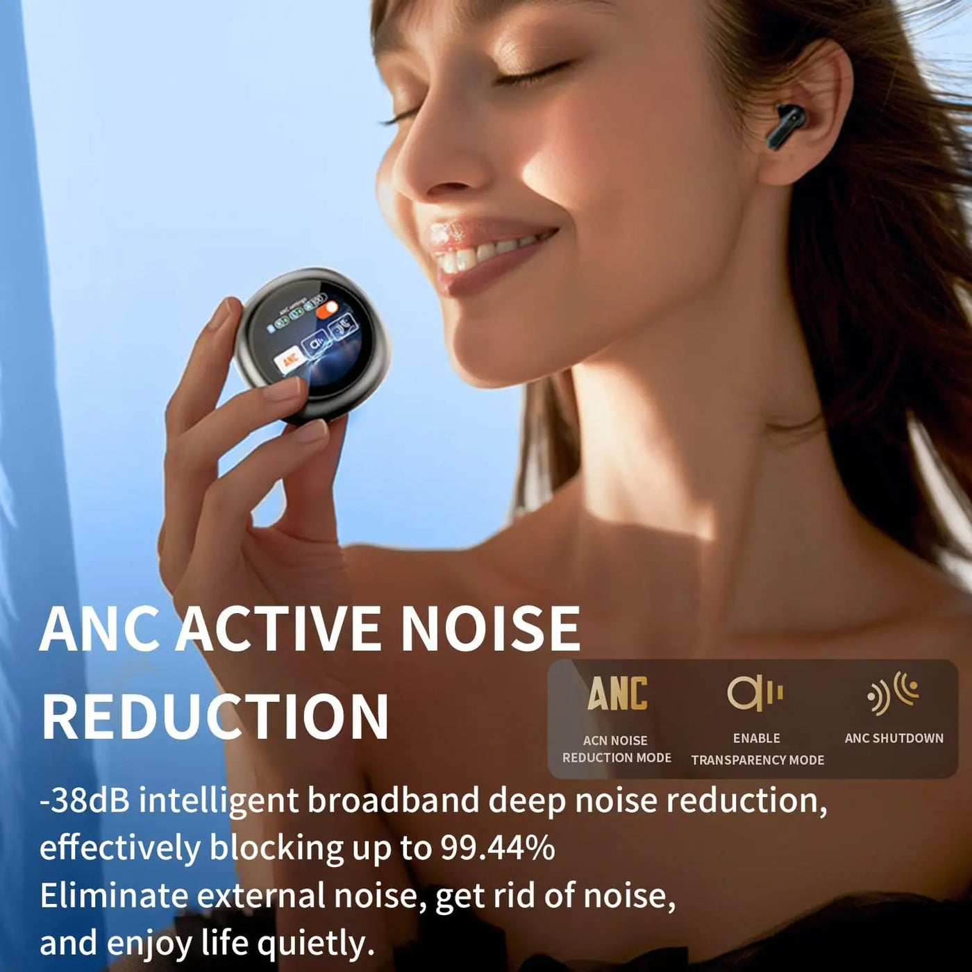 Wireless Earbuds, Touch Screen Bluetooth 5.4 Ear Buds, ACN/ENC Noise Cancelling Earphones, IPX45, In-Ear HiFi Sound Stereo