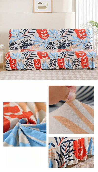 1/2/3Seater Sofa Bed Cover with Skirt Elastic Printing Seat Cover Armless Sofa Bed Cover Sofa Covers for Living Room Home Decor