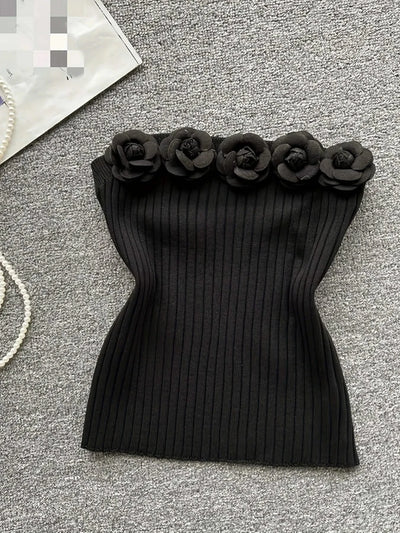 Pink Solid Sexy Off Shoulder Knitted Tube Top for Women