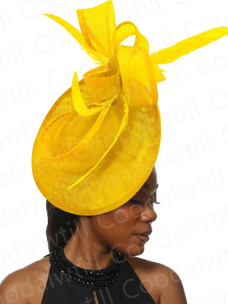 Royal Ascot Red Hair Fascinator Veils Hat Women Church Wedding Fascinaors Hat Headband Feather Derby Headpiece Ladies Chapeau