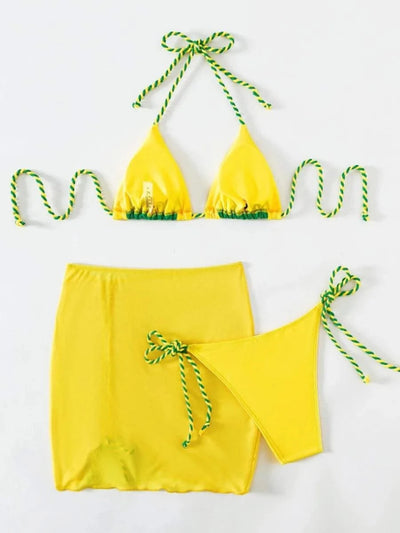 2025 Black Halter String 3 Piece Bikini Swimsuit Women