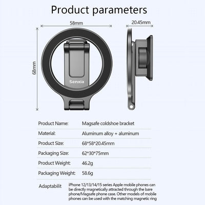 Magnetic Magsafe Phone Holder Mount Folding Cold Shoe Metal Phone Holder Horizontal Vertical Shooting for Camera Monitor Tripod
