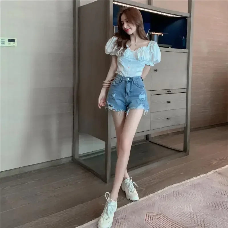 Womens Shorts Denim Ripped Sexy Short Pants for Women To Wear Blue Jeans New in Trend 2024 Y2k Harajuku Korean Style XL Fashion