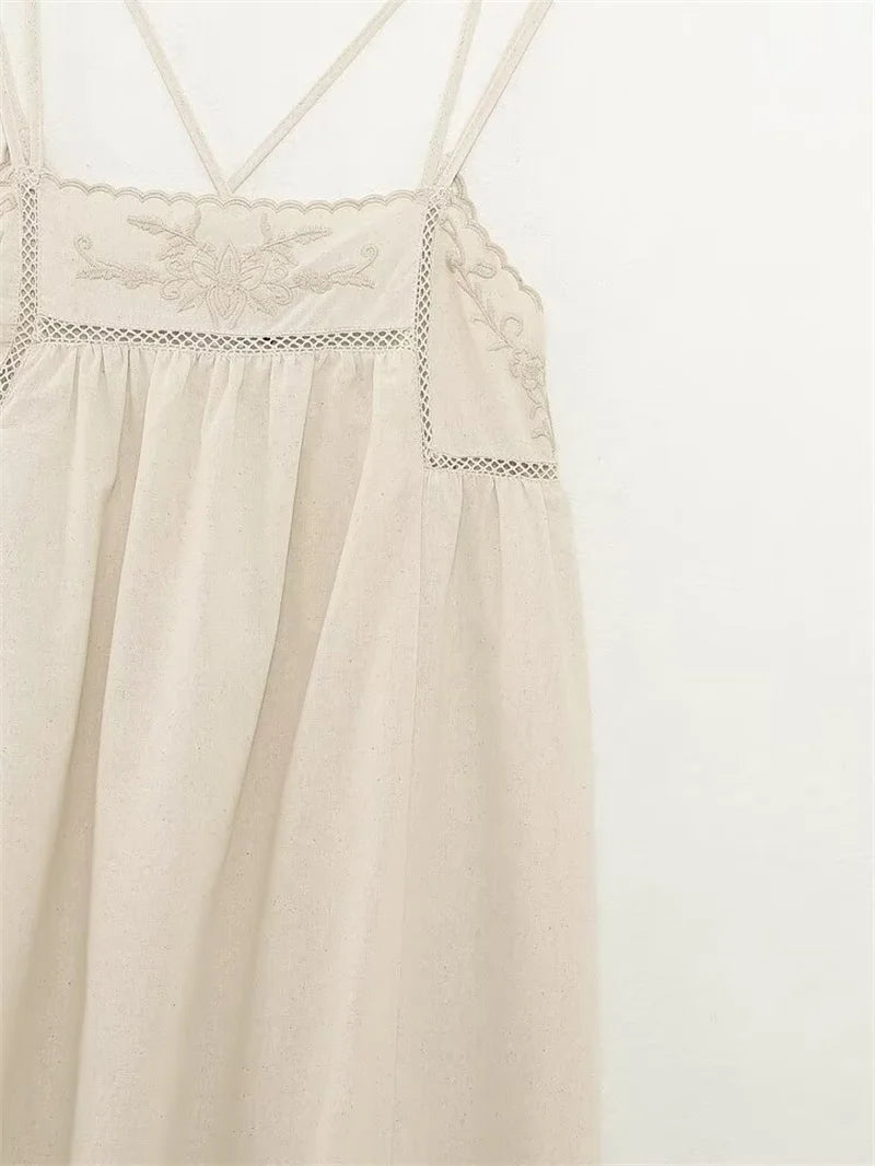 Women's Dresses New Summer 2025 Embroidered Decorative Midi Dress Sexy Suspenders Open Back Design Personality and fashion
