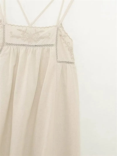 Women's Dresses New Summer 2025 Embroidered Decorative Midi Dress Sexy Suspenders Open Back Design Personality and fashion