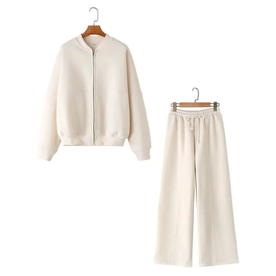 Tracksuits Set Woman 2024 Winter Cotton Solid Women's Suits Wide Baggy Pants Sportswear Women Sweater 2 Piece Set Women Outfits
