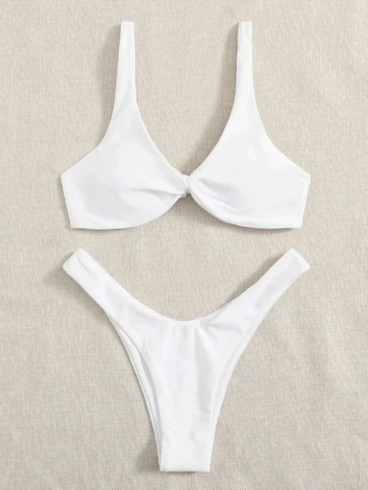 OIINAA Bathing Suit Women Solid Sexy Swimsuit Bow Tie Drawstring Lace Up Summer Bikini Set Two-pieces Beachwear Thong Biquinis