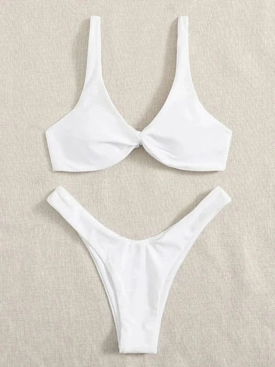 OIINAA Bathing Suit Women Solid Sexy Swimsuit Bow Tie Drawstring Lace Up Summer Bikini Set Two-pieces Beachwear Thong Biquinis