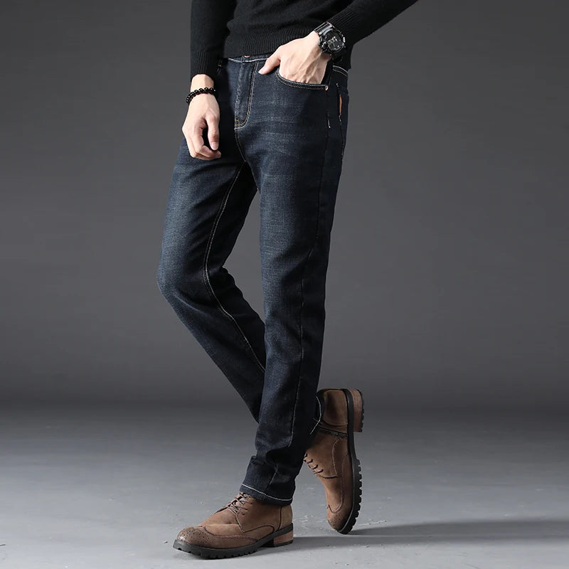 Men's Jeans Straight Leg Loose Elastic Business Casual Daily Versatile Men's Denim Pants 2025 New Outer Wear Men's Jeans Can Be Worn in All Seasons