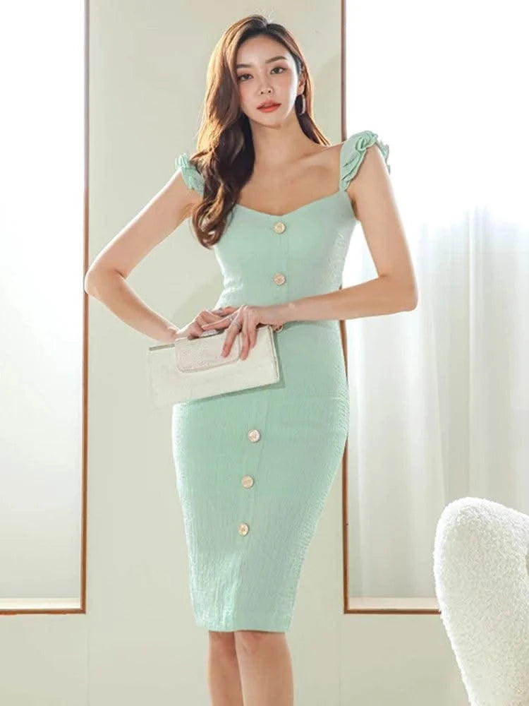 Knee-Length Strap Low Cut Slim Midi Dress For Women |  Elegant & Sexy | Party Vacation | Summer Dress for Girls & Ladies