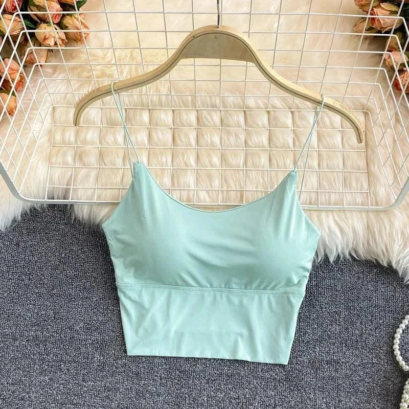 Women Crop Tops Ice Silk Summer Bra Sports Spaghetti Strap Top