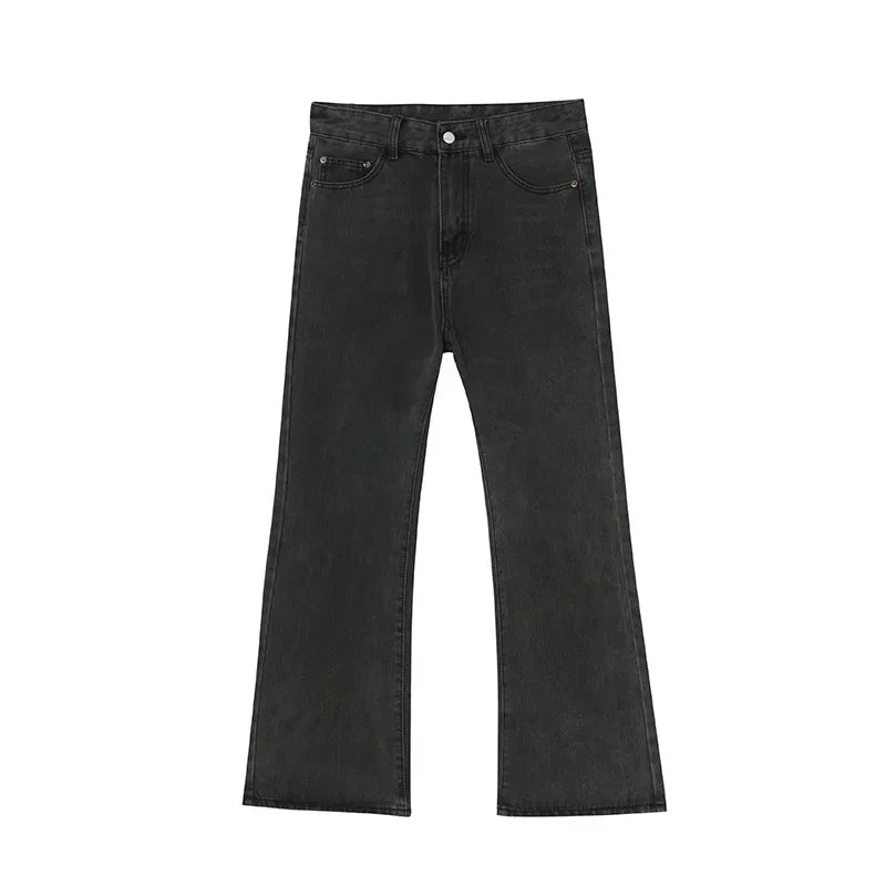 Jeans Denim Pants Men Long Flare Pant Straight Trousers High Waist Casual Regular Pockets Slim Fit Splice Simple Autumn 2024
