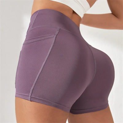 Women's High Cross Waist Biker Shorts Side Pockets Buttery Soft Comfy Criss Cross Running Yoga Athletic Short Pants