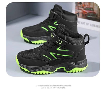 New Boys' Sports Shoes Non-slip School Children's Leather Breathable Running Black Fashion Hiking Shoes Sneaker Size 29-40