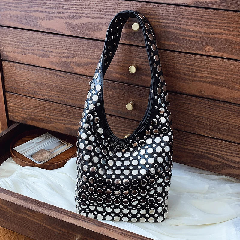 Designer Geometric Shoulder Bag For Women Top Brand Handbag Luxury Shiny Rivet Handmade Evening Clutch Bag Fashion Party Purse